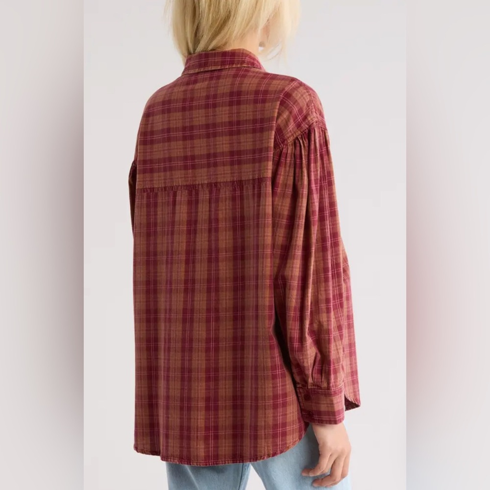NWT Abound Plaid Button-Up Shirt Red Tan Jo Size Small - Picture 6 of 6